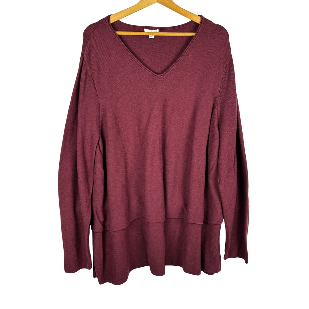 Pure Jill Women Knit Tunic Sweater 3X Burgundy Layered Cotton Minimalist Fall